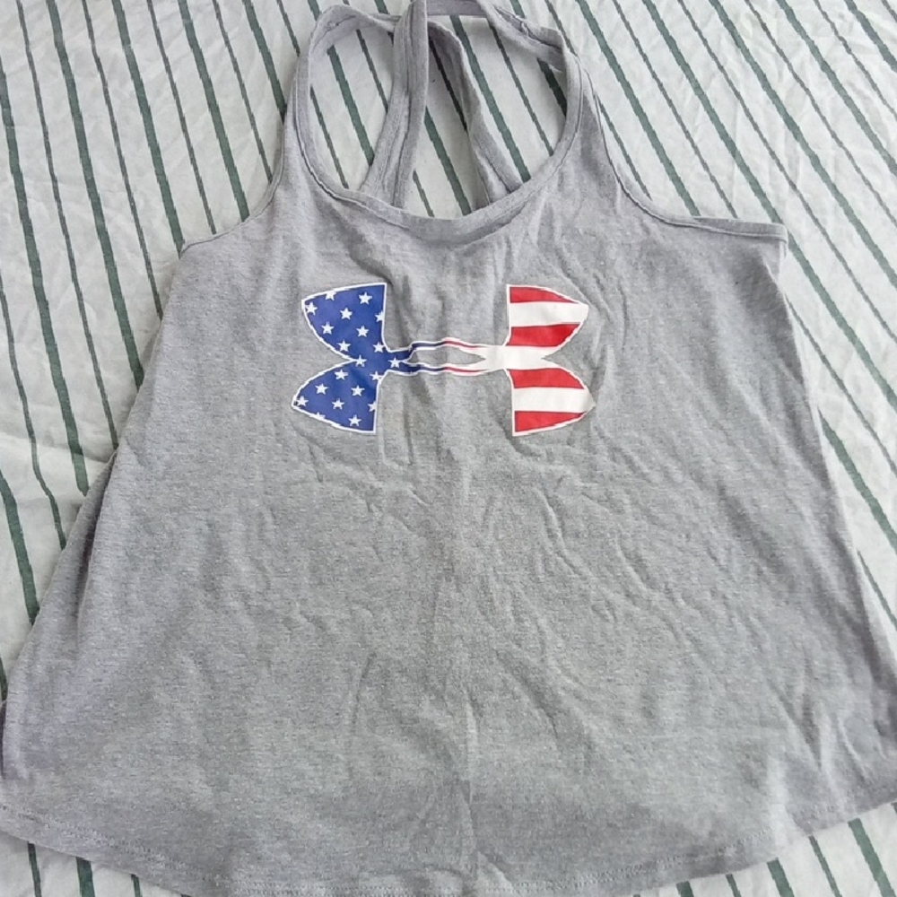 Womans XS Under Armour Gray Tank Top with Red and Blue Logo